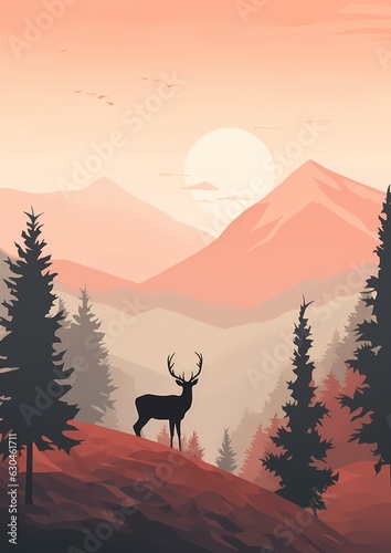 an image showing a deer in the mountains at sunset