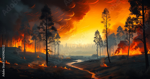 Forest Inferno: Artistic Wildfire Illustration