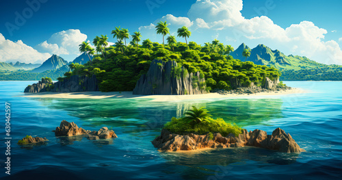 Tropical Getaway: Beautiful Illustration of an Uninhabited Island