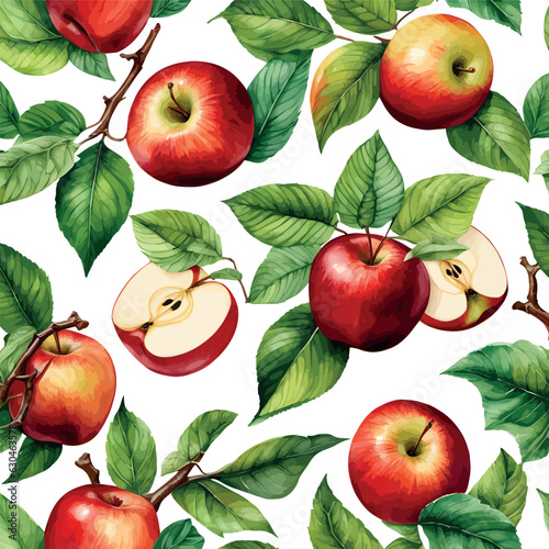 Hand drawn watercolor apple painting on white background. Fruit vector illustration. Pattern watercolor fruit.