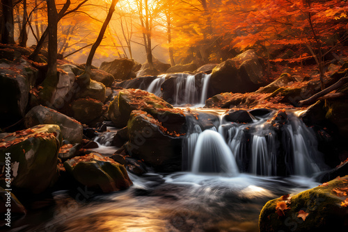 Small waterfall in autumn forest