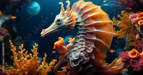 Aquatic Wonderland: Illustration of Seahorse on Coral Reef