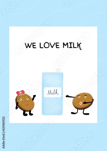 Funny cookies with milk and text WE LOVE MILK