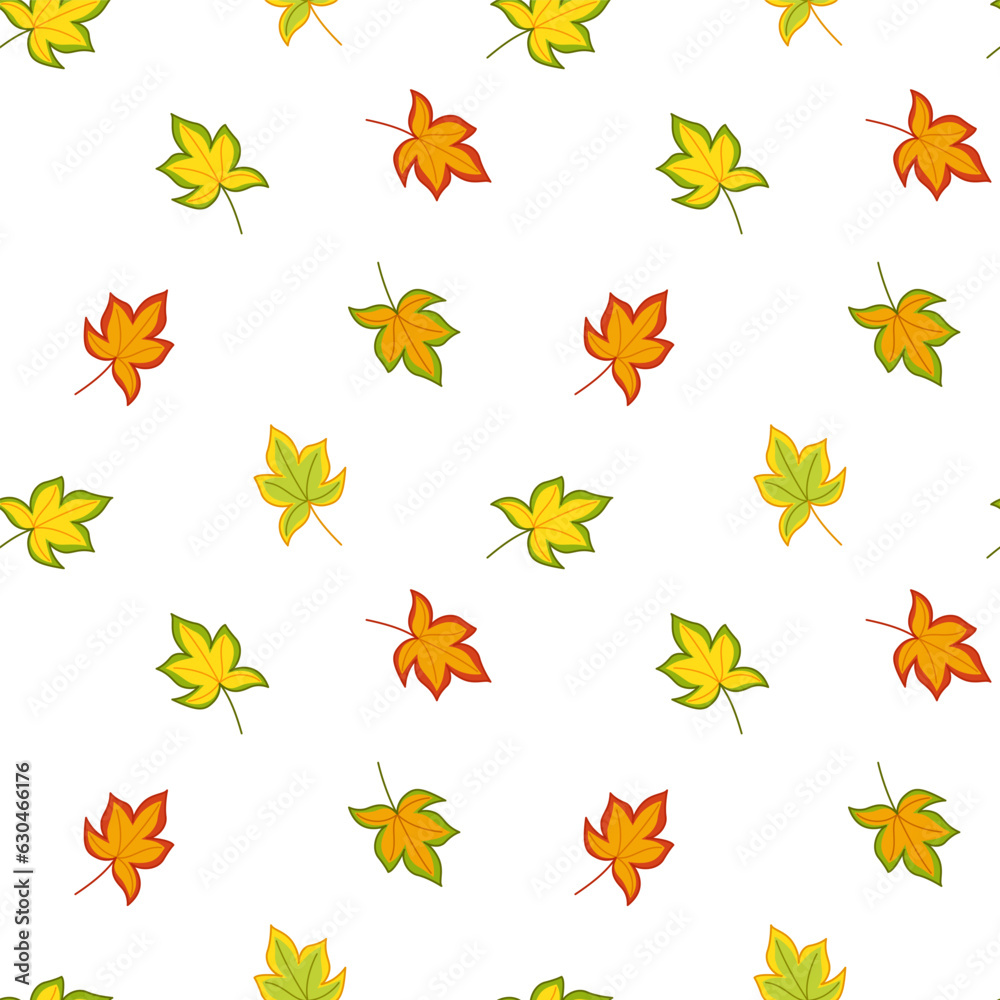Leaf fall. Colorful lleaves on seamless pattern. Cartoon, Vector