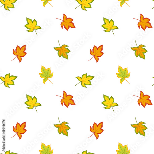 Leaf fall. Colorful lleaves on seamless pattern. Cartoon  Vector