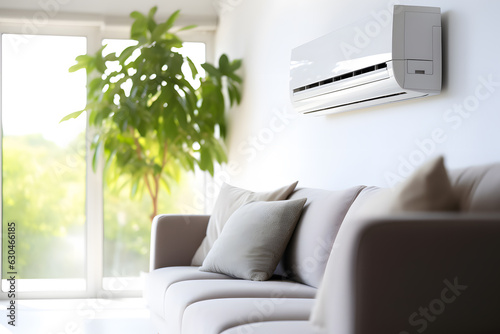 Energy-Efficient Air Conditioner in a Modern Living Room - Generative AI