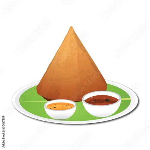 Cone Dosa  Indian Food, Hand Drawn Illustration, Vector