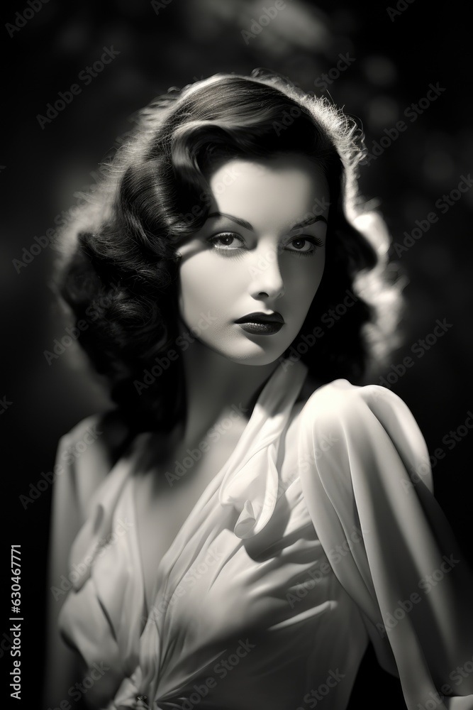 Vintage retro Black and white headshot of a Hollywood actress
