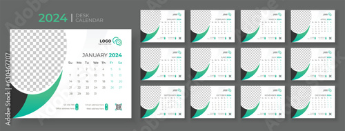 Desk Calendar 2024 template design, Office Calendar 2024,Week Starts on sunday, Planner for 2024 year, template for annual calendar 2024