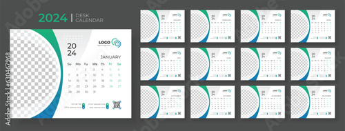 Desk calendar template 2024, Week Starts on sunday, Office Calendar 2024