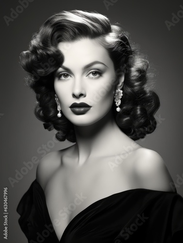 Vintage retro Black and white headshot of a Hollywood actress photo