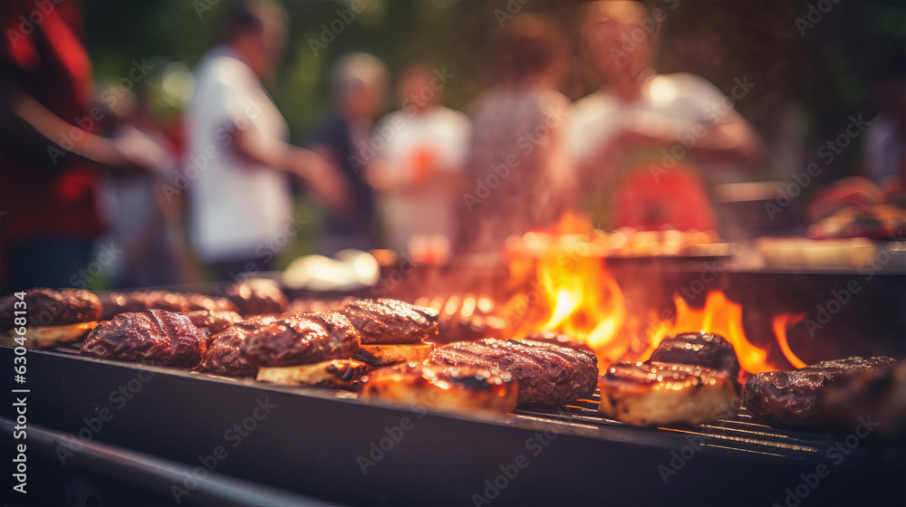Grilled hamburgers cooking on a backyard BBQ grill - Food Photography