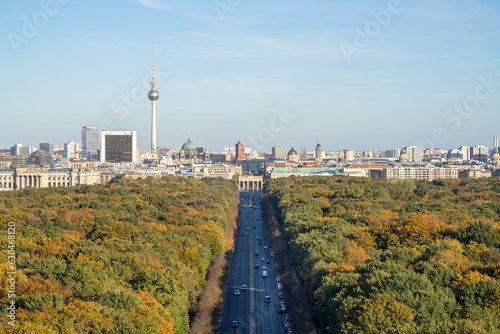 Photography Aerial view of the Tiergarten district and Berlin skyline in autumn
