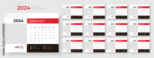 Desk calendar template 2024, Week Starts on sunday, Planner for 2024 year, template for annual calendar 2024