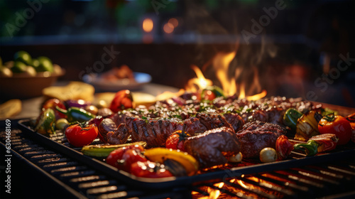 Grilled meat and vegetables on a backyard BBQ grill - Food Photography