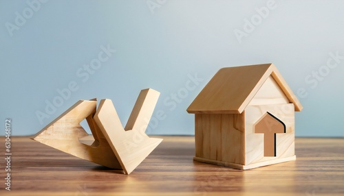 Car and House model with small shield icon on wood table, concepts of contract to buy, get insurance or loan real estate or property background.