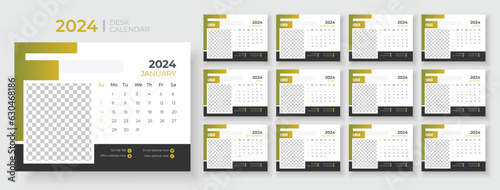 Desk calendar template 2024, Week Starts on sunday, Planner for 2024 year, template for annual calendar 2024