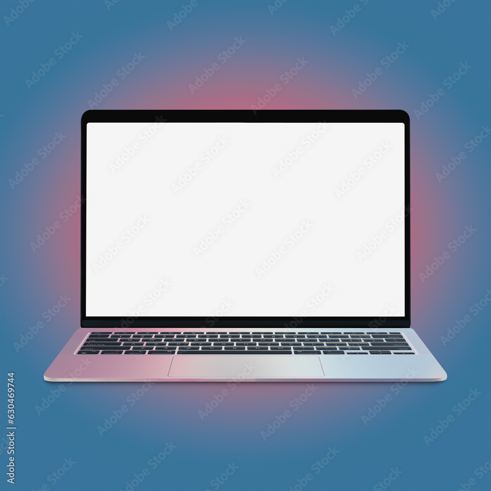 Blank laptop template computer isolated on a blue background Blank laptop template computer isolated on a blue background