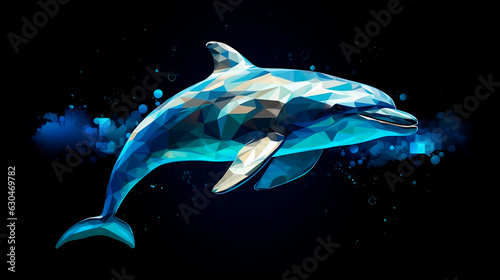 Blue dolphin underwater sunny sea. Wildlife close up marine seascape. Deep blue ocean water light rays. Nature diving aquatic animal photo