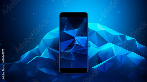 Low poly smartphone mobile touch screen display. Triangle polygonal geometric design connected dots starry sky. Modern futuristic banner template design. illustration background