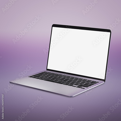 Blank laptop template computer isolated on a purplish background