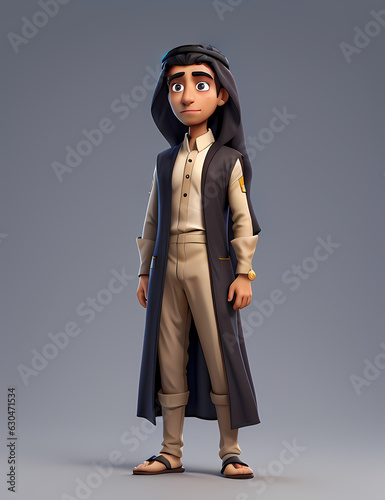 3D Rendering of Animated Cartoon 3D Character Wearing Arabic Outfits, Ai Generated