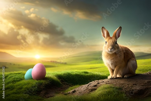 easter bunny on the grass by Generated with AI technology © Muhammad