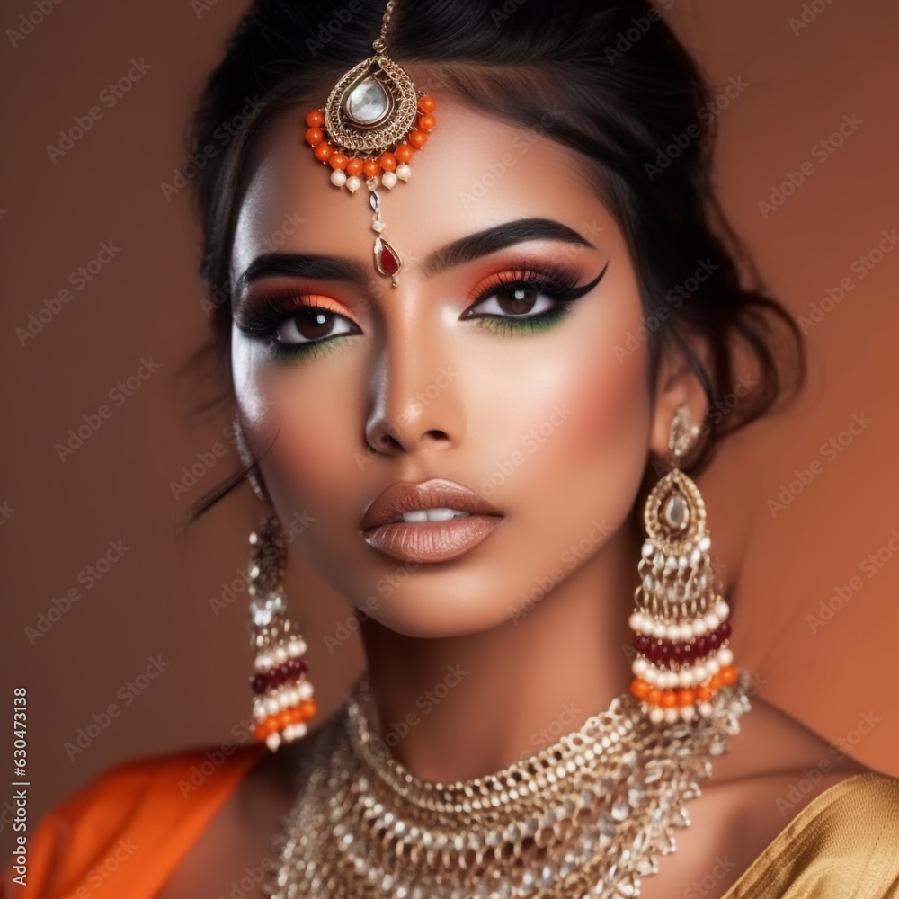 Beautiful indian woman in traditional indian clothes with jewelry