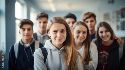happy teenage students or friends in school. Generative AI