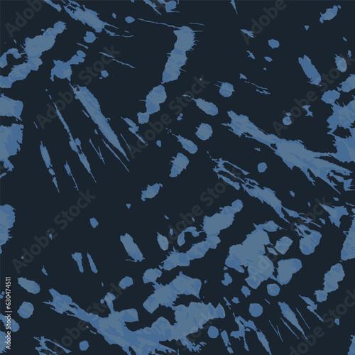 Vector Tie Dye Pattern. Blue Summer Print. Space Dye Print. Seamless Hand Painted Organic Design. Batik Zig Zag. Indigo Dirty Art Texture. Watercolor Design. Trendy Grunge Ethnic Print.