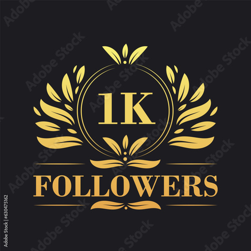 1K Followers celebration design. Luxurious 1K Followers logo for social media followers