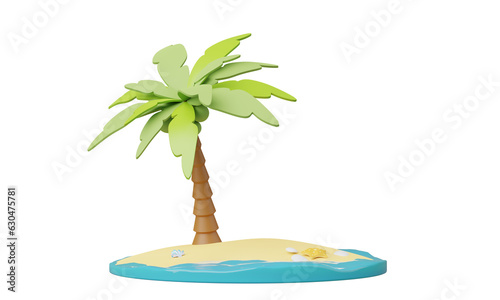 3D render Summer vacation, beach and sea icon elements objects group, holidays isolated on clean png background, Display for Product mockup with summer theme. minimal design.