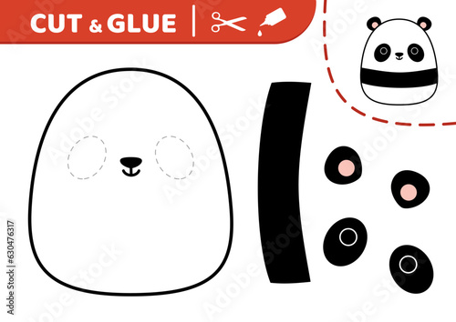 Panda. Squishmallow. Cut and glue. Applique Paper game Kawaii vector photo