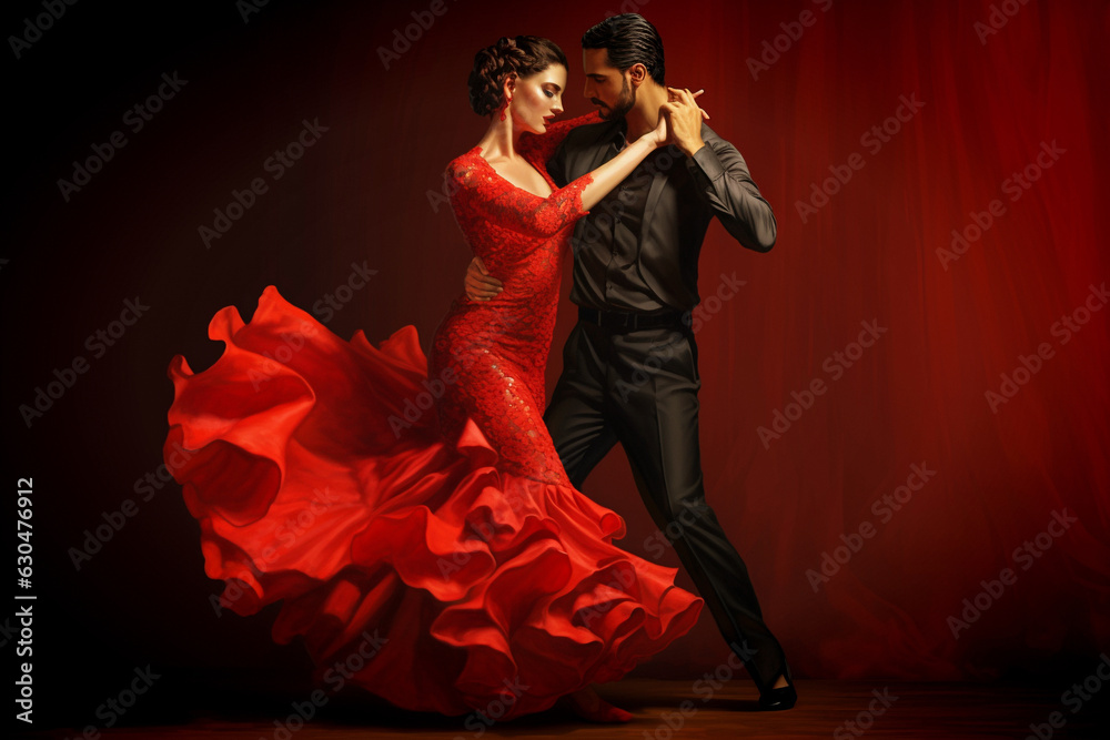Naklejka premium Couple in a flamenco pose, folkloric dance of Andalusia