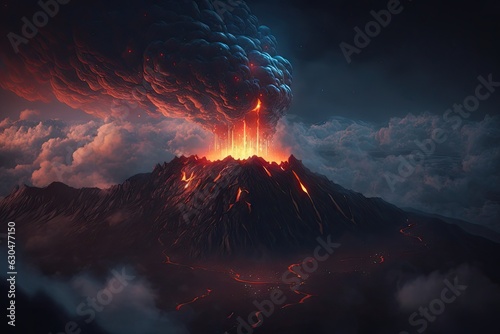 Vászonkép Volcano eruption with lava and smoke