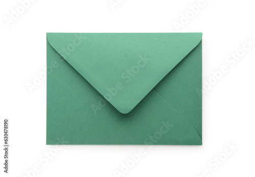 Green paper envelope isolated on white background