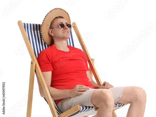 Mature man relaxing in deck...