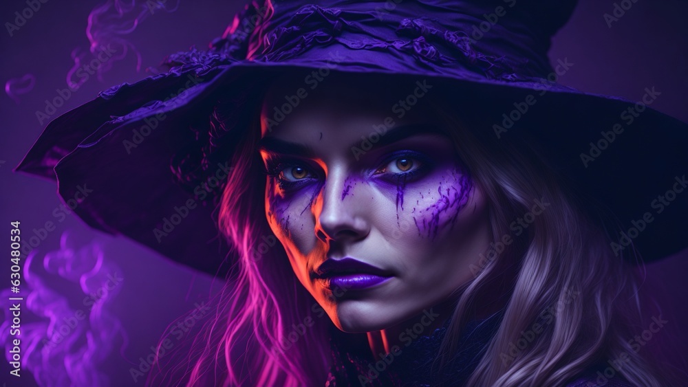Portrait of a sexy halloween witch against a red background, Generative AI Portrait of a sexy halloween witch against a red background, Generative AI