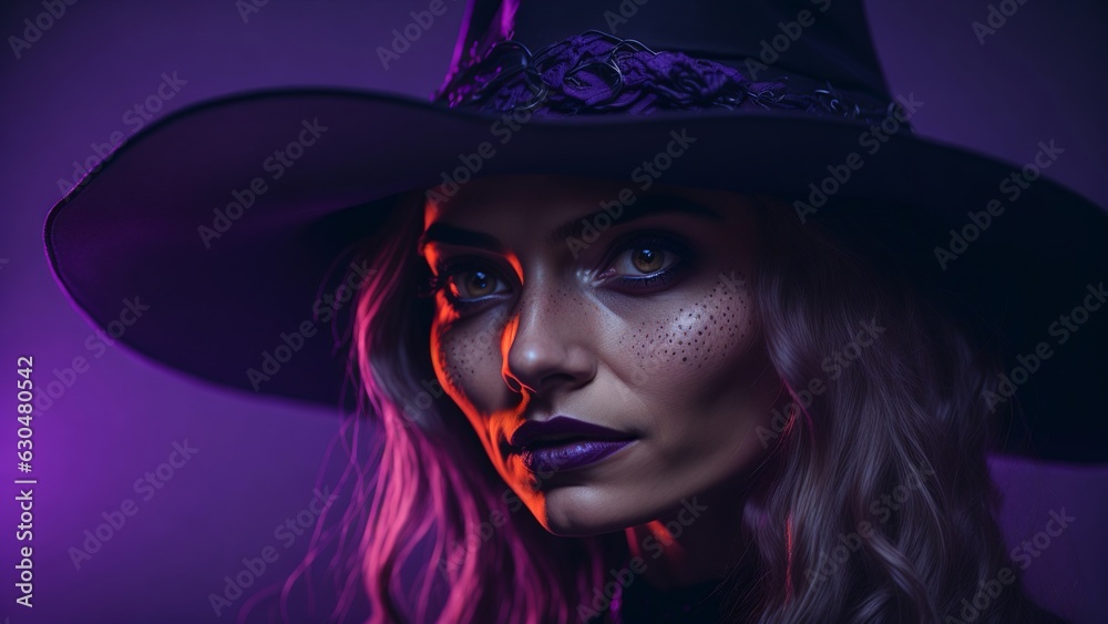 Portrait of a sexy halloween witch against a red background, Generative AI Portrait of a sexy halloween witch against a red background, Generative AI