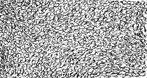 Monochrome texture composed of irregular graphic elements. Distressed uneven grunge background. Abstract vector illustration. Overlay for interesting effect and depth. Isolated on white background.