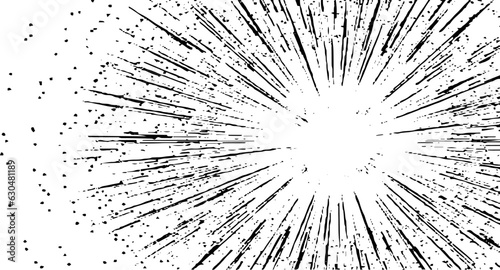 Circular starburst explosion texture. Distressed uneven grunge background. Abstract vector illustration. Overlay to create interesting effect and depth. Isolated on white background.