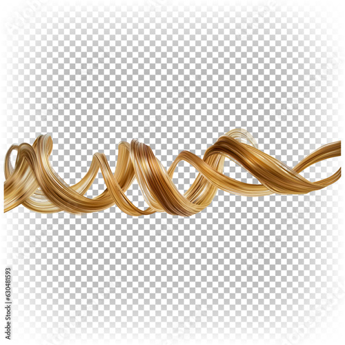 Beautiful shiny long curl of women's hair of light color. Vector 3d realistic illustration.