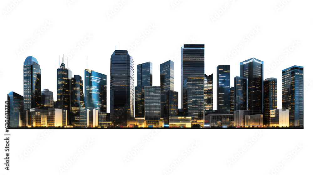 Fototapeta premium panoramic night city skyline isolated without background