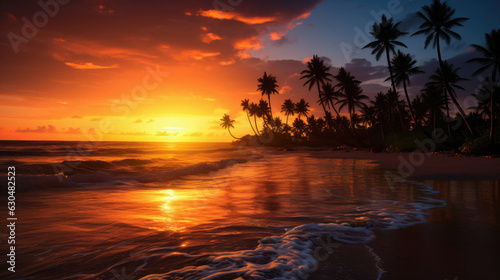 sunset beach tropical tree sea ocean landscapes