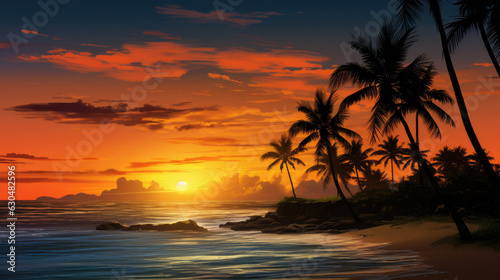 sunset beach tropical tree sea ocean landscapes © stocker