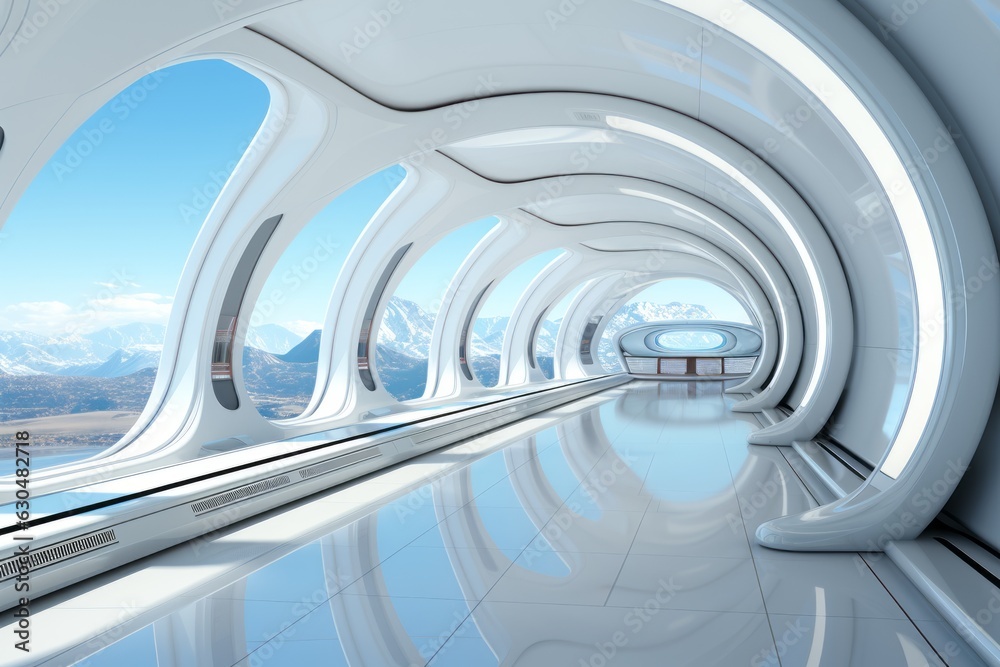 Empty futuristic corridor. Generative AI Empty futuristic corridor. Generative AI