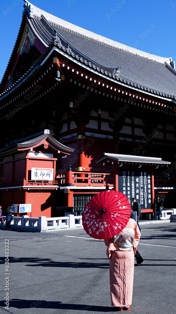 custom made wallpaper toronto digitalBack view of a woman in kimono holding an umbrella standing near Senso-ji Buddhist temple in Japan
