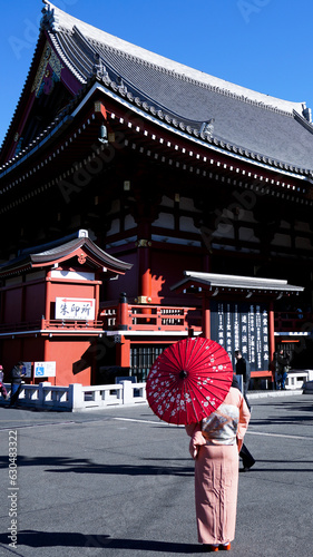 Wallpaper Mural Back view of a woman in kimono holding an umbrella standing near Senso-ji Buddhist temple in Japan Torontodigital.ca
