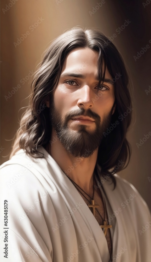Fototapeta premium Jesus Christ Portrait Photo: Capturing the Spirit of Christmas - Stock Photo