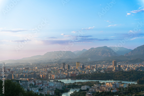 The city of Tirana under a beautiful light from the afternoon sun photo